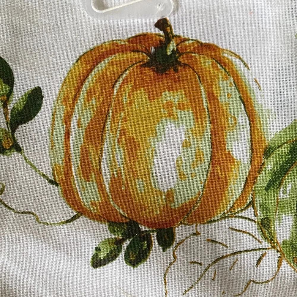 Kitchen Pumpkin Print Cotton Tea Towel - White with Orange & Green Pumpkins